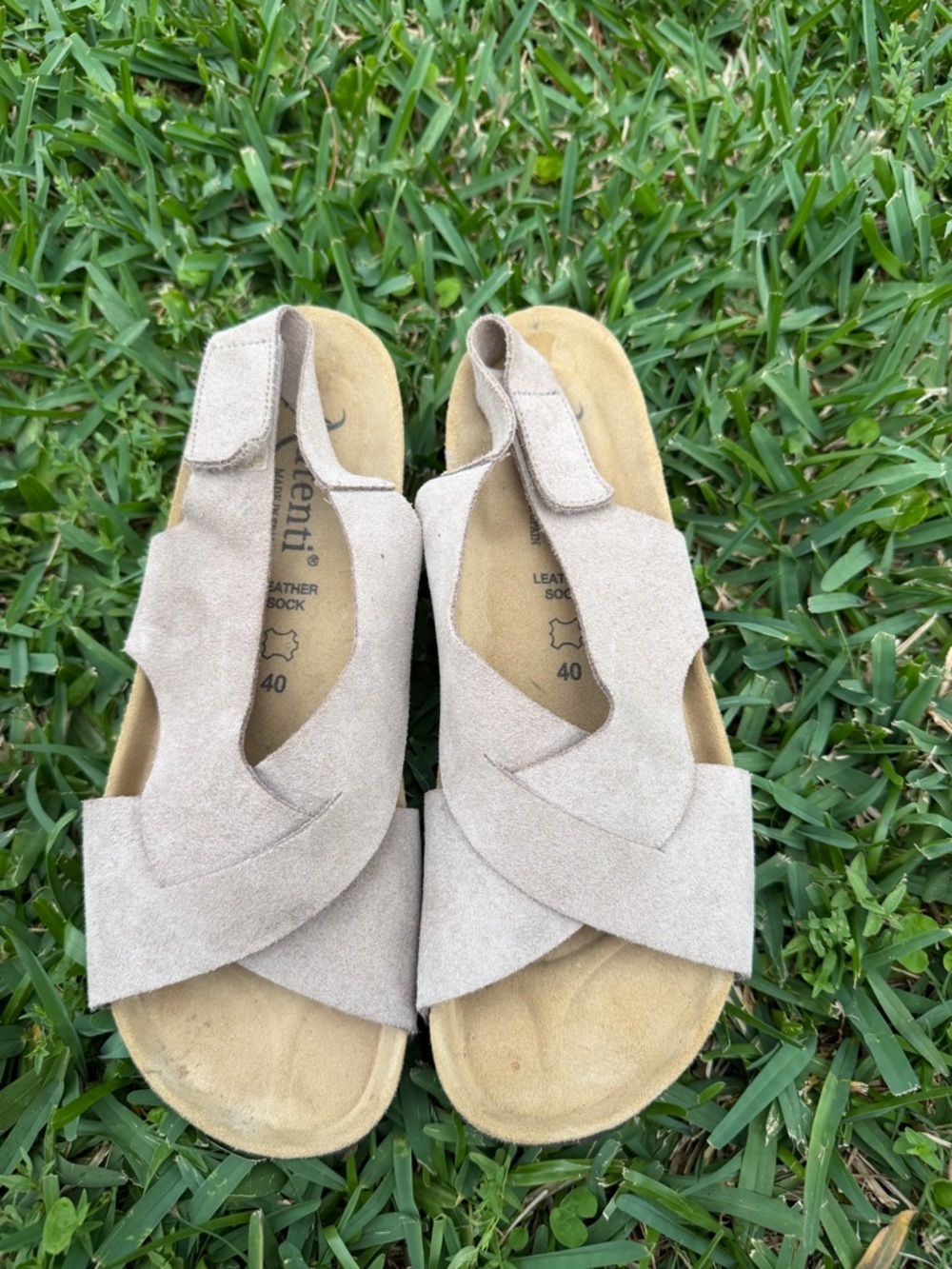 Autenti  Taupe Suede Cork Footbed Sandals Double Strap Slide  US 9.5 - Picture 2 of 5